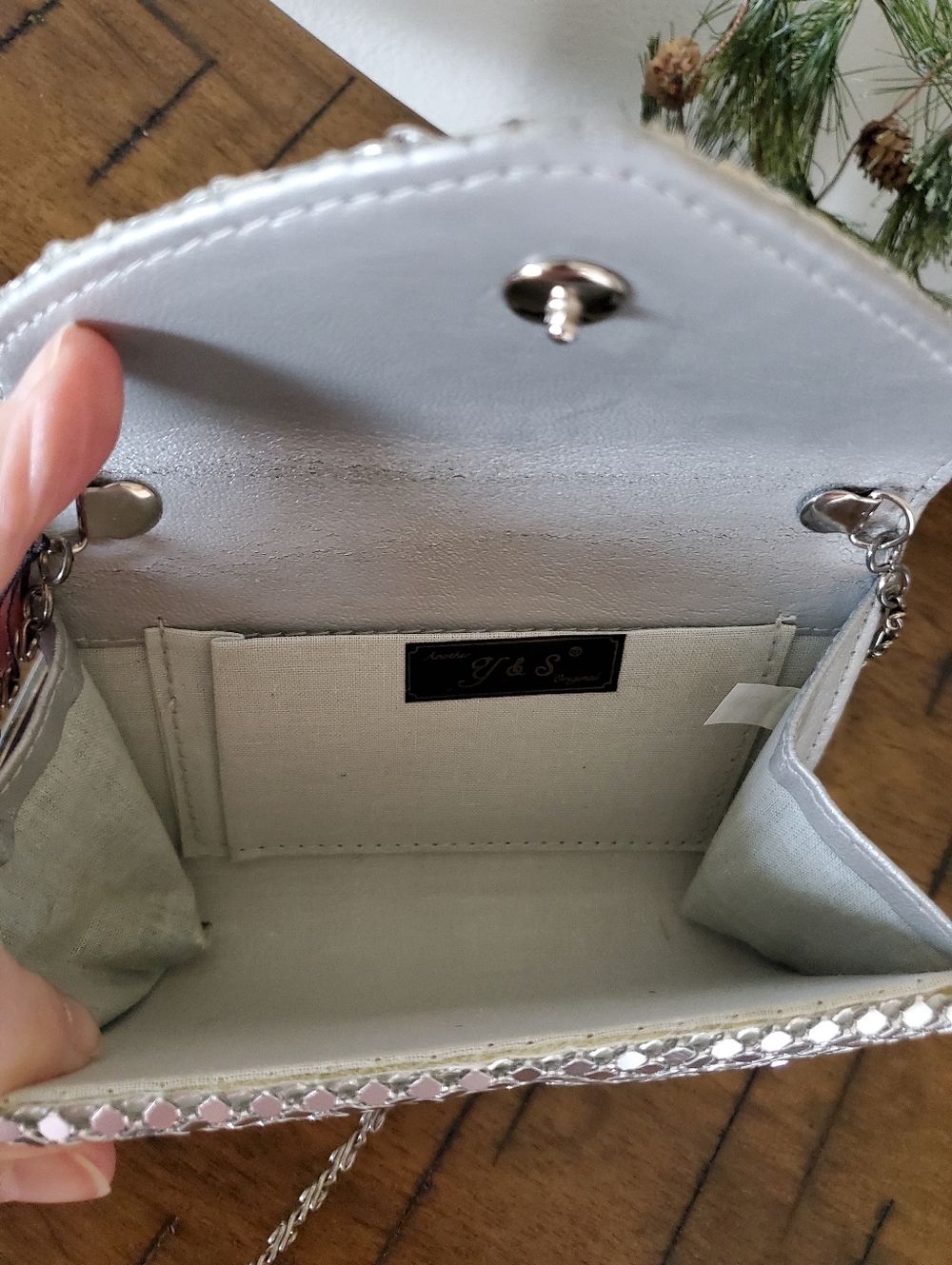 Y&S Original Vintage Silver Sequin Evening Bag Clutch Crossbody Formal NWT - Picture 7 of 14
